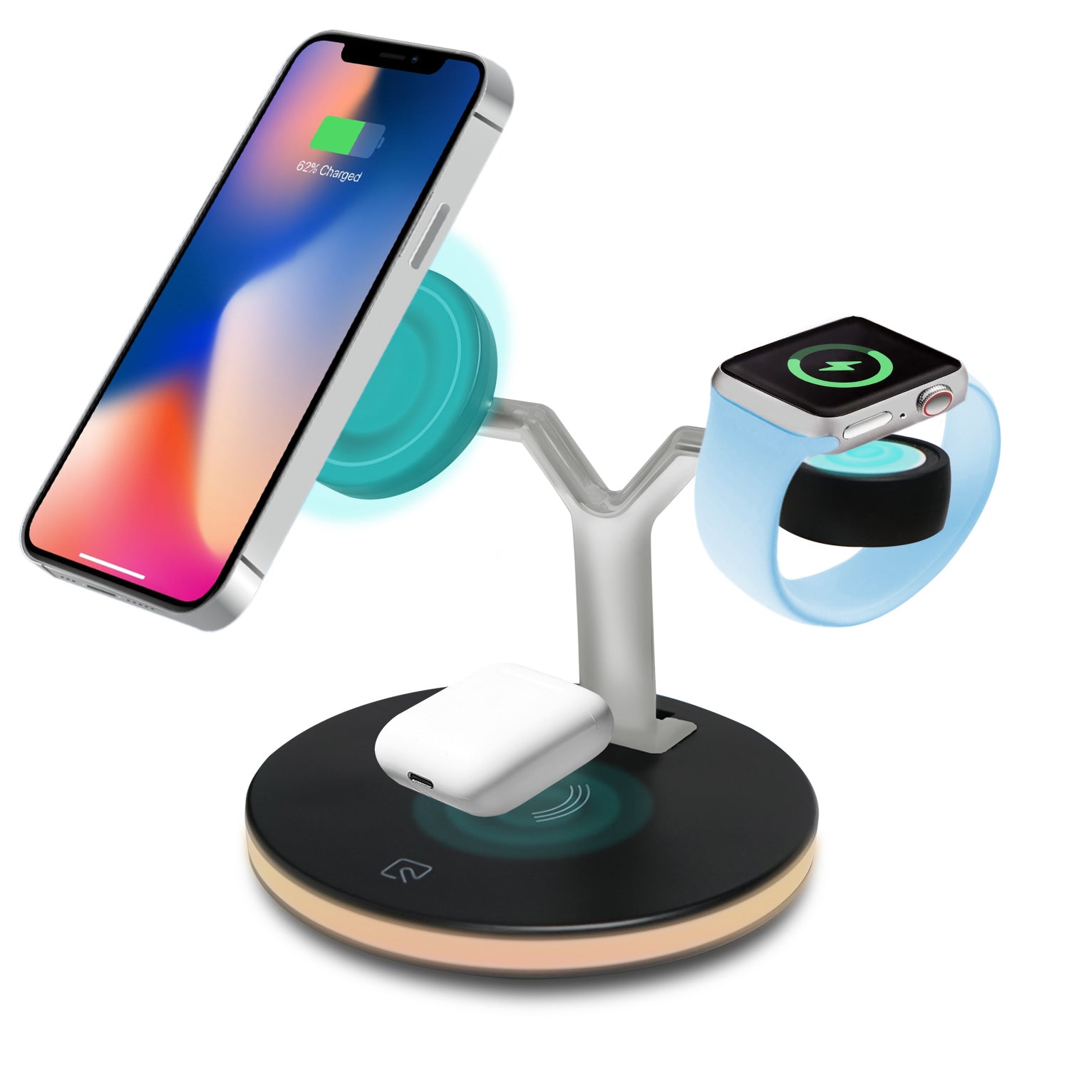 3-In-1 Wireless Charging - LED Light, For Apple Devices