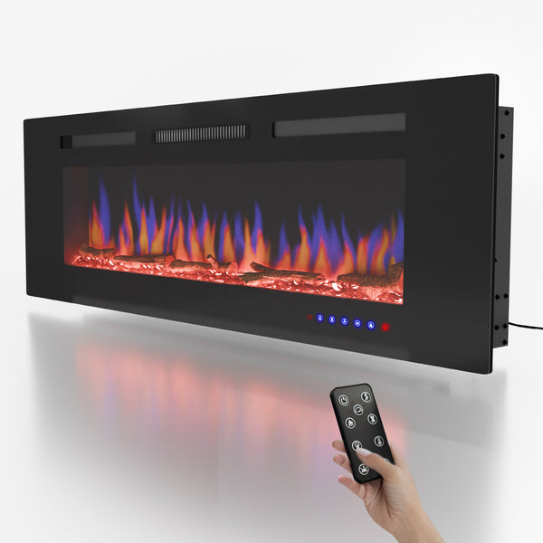 50-Inch Wall-Mounted Electric Fireplace, 750W/1500W, Forced-Air Heating, Non-Wifi or Wifi Compatible