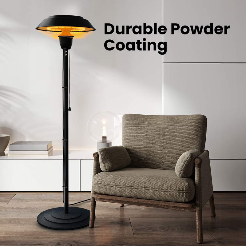 Freestanding black heater with powder coating