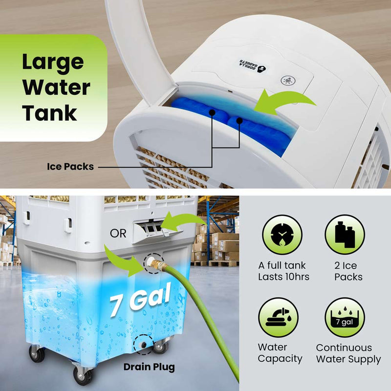 Gorilla Gadgets Powerful Swamp Cooler 5300 CFM, 7 Gallons Water Tank,  Portable Indoor Evaporative Air Cooler, Remote Included, Swing Mode, Modern