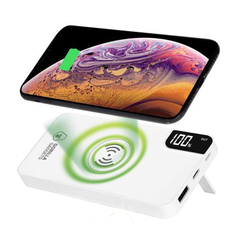 Wireless Portable Charger - Kickstand, Digital Display, White