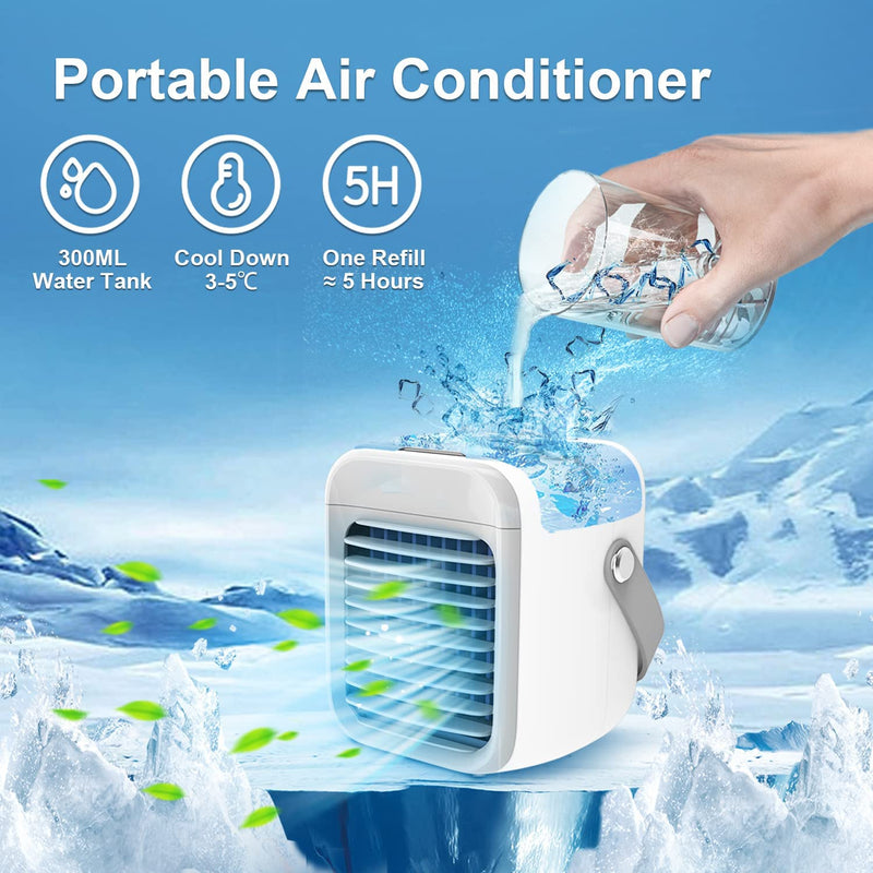 HISORO Mini Air Conditioner Battery Powered Operated Mini Ac For Bedroom Desk Room Car Camping Tent Personal Portable Air Conditioner Cooler Fan (air12-01)