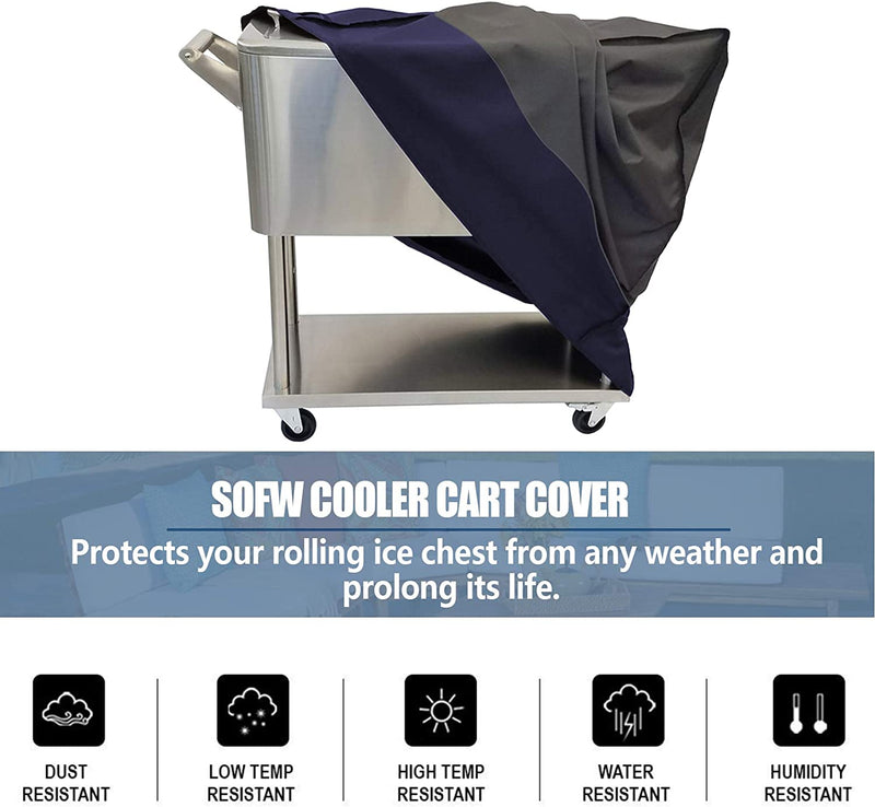 SOFW Cooler Cart Cover,Patio Cooler On Wheels, Beverage Cart, Rolling Ice Chest, Party Cooler Protective Cover Waterproof,34”L x 19" H x 31" W