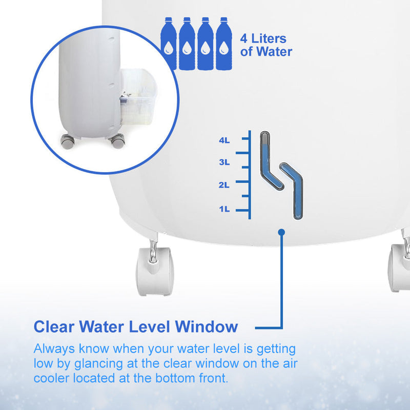 Portable Evaporative Air Tower Fan - Ice Packs, Blade-less, Remote Control