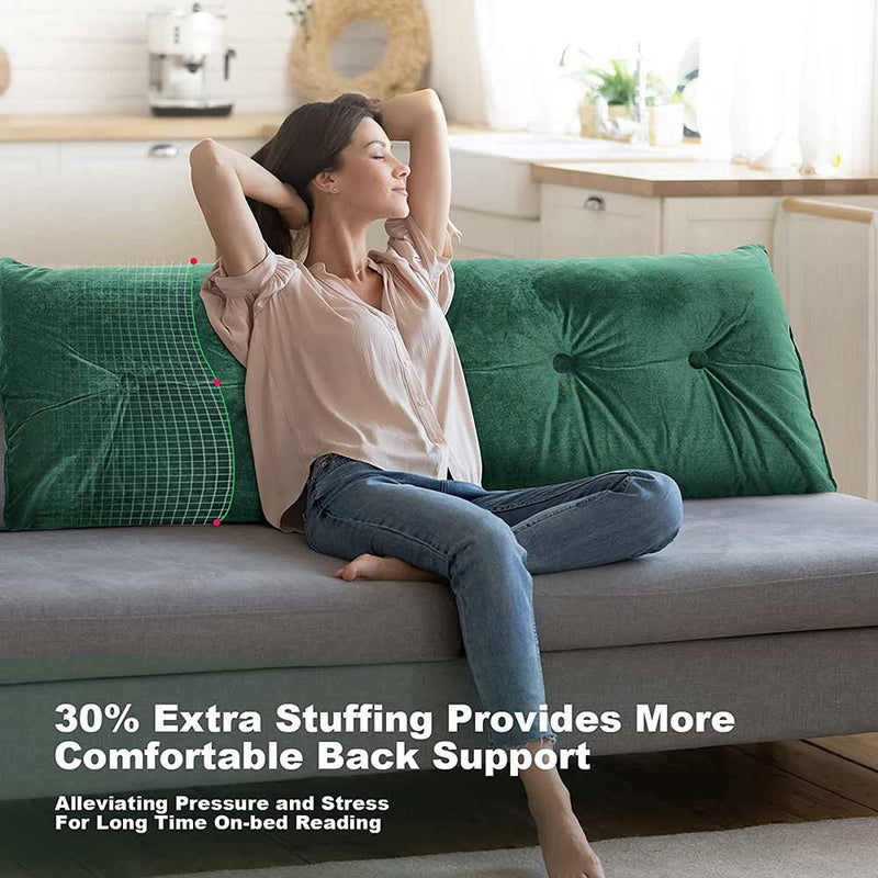 Gorilla Gadgets Large Reading Bed Rest Pillow - Triangular Headboard Wedge Pillow, Backrest Positioning Support, Washable Velvet Cover (Green)