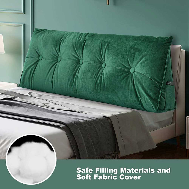 Gorilla Gadgets Large Reading Bed Rest Pillow - Triangular Headboard Wedge Pillow, Backrest Positioning Support, Washable Velvet Cover (Green)